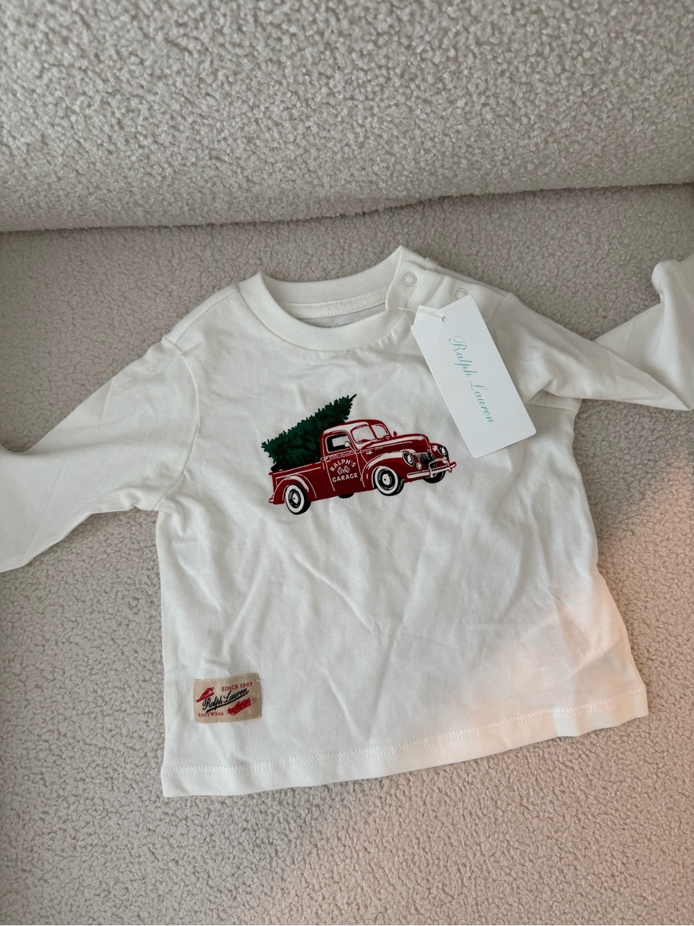 Ralph Lauren Cream Long-Sleeve Tee with Red Truck and Green Tree